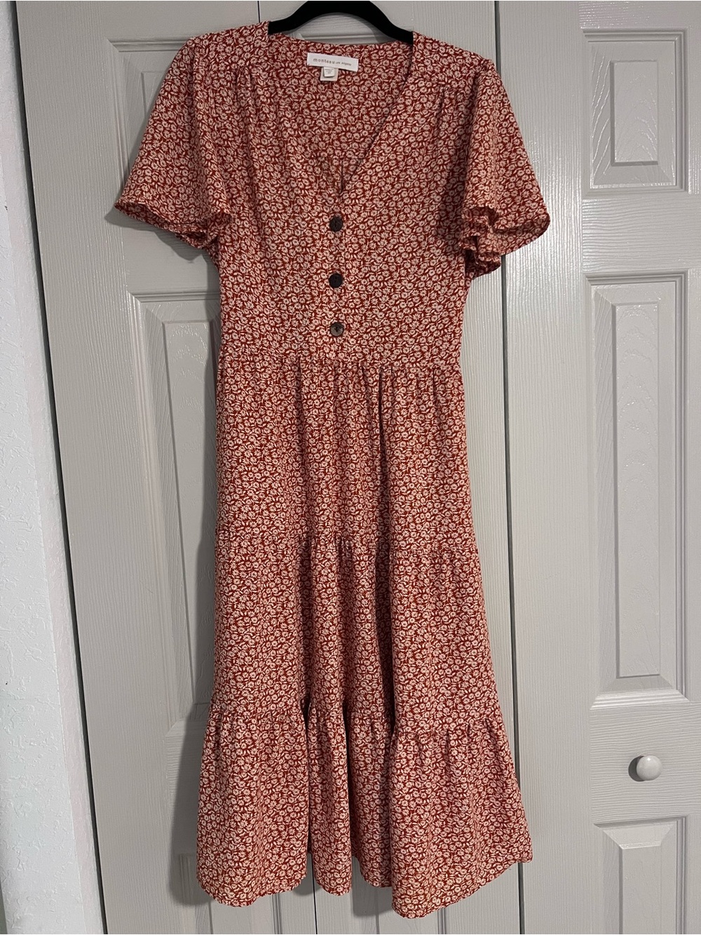 Monteau Rust Floral Button-Front Midi Dress